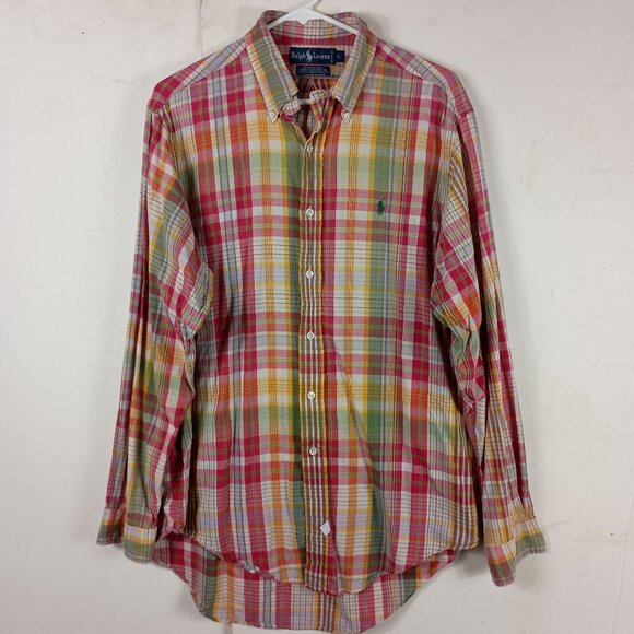 Ralph Lauren Madras Plaid Shirt Mens L Multicolor Preppy Ivy League Coastal - Picture 2 of 6